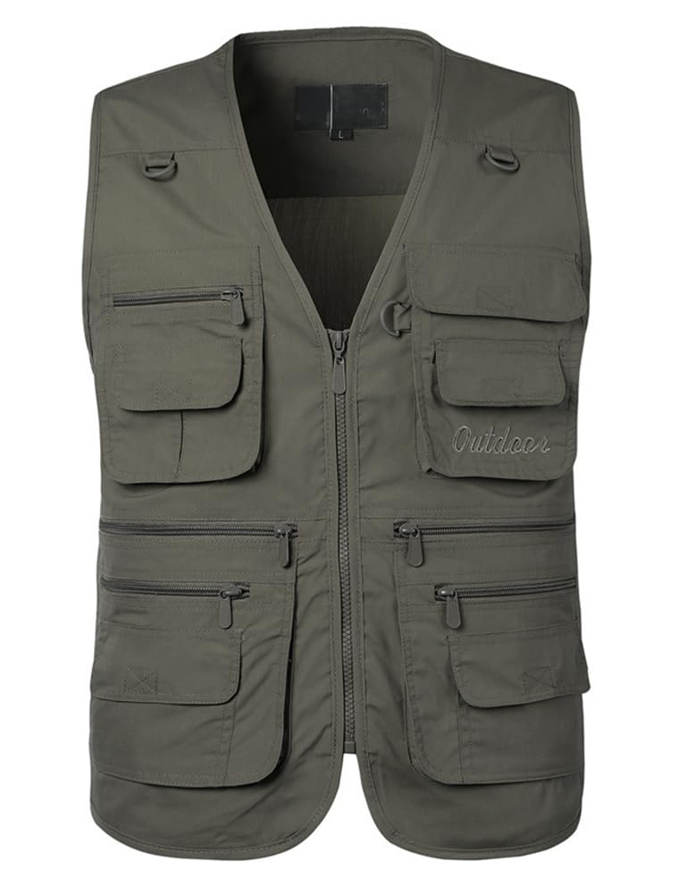 PASOK Men's Work Fishing Vests Lightweight Safari Travel Hunting Waistcoat With Multi-Pockets Color 3 2XL